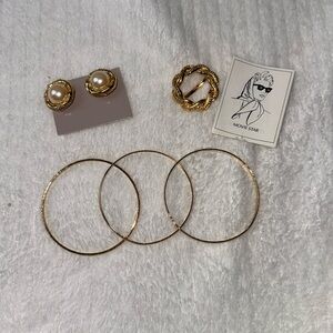 Avon vintage fashion faux pearl pierced earrings, bangle bracelets & scarf ring.